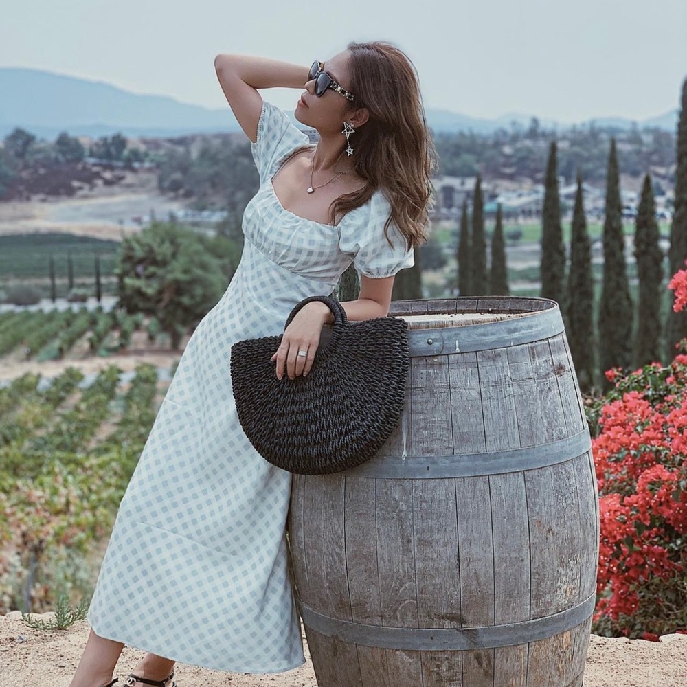 Black half moon woven tote